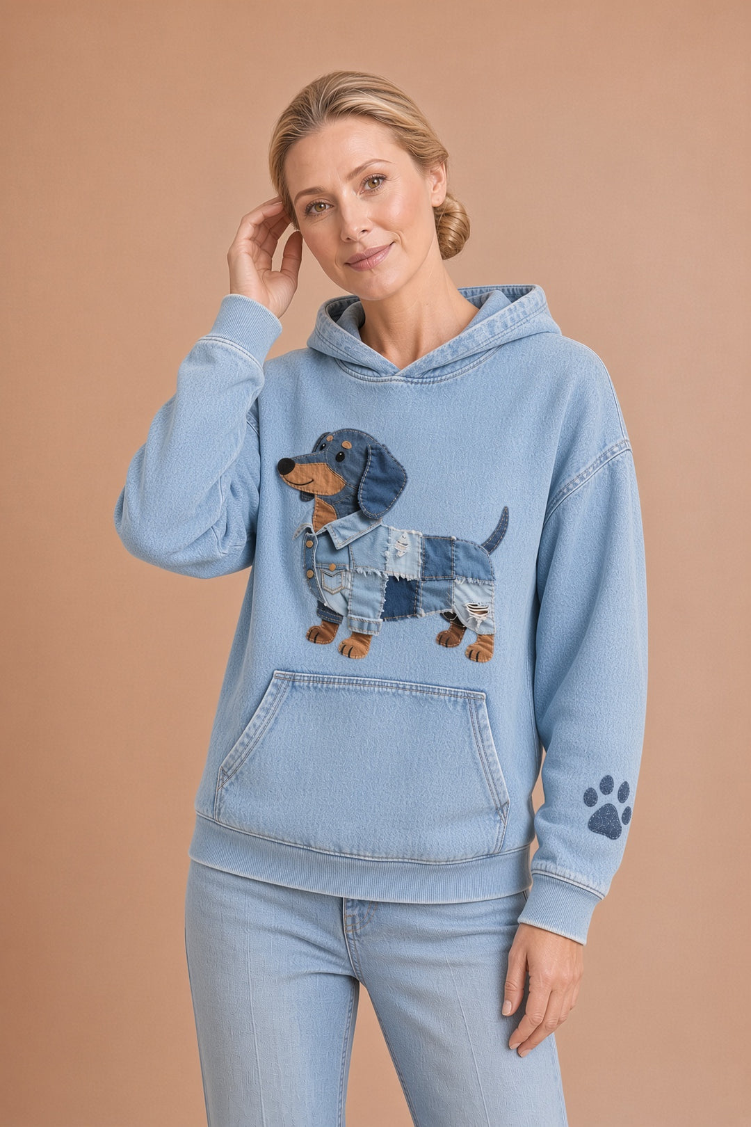 Azucena – Denim-huppari mäyräkoira-appliikaatiolla – kuva 2