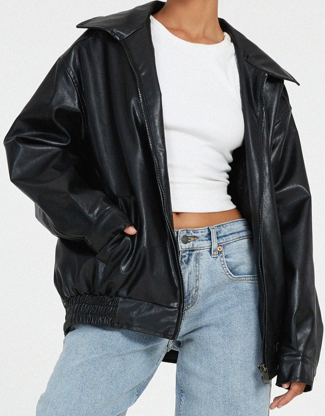 Dámský oversize bomber z umělé kůže