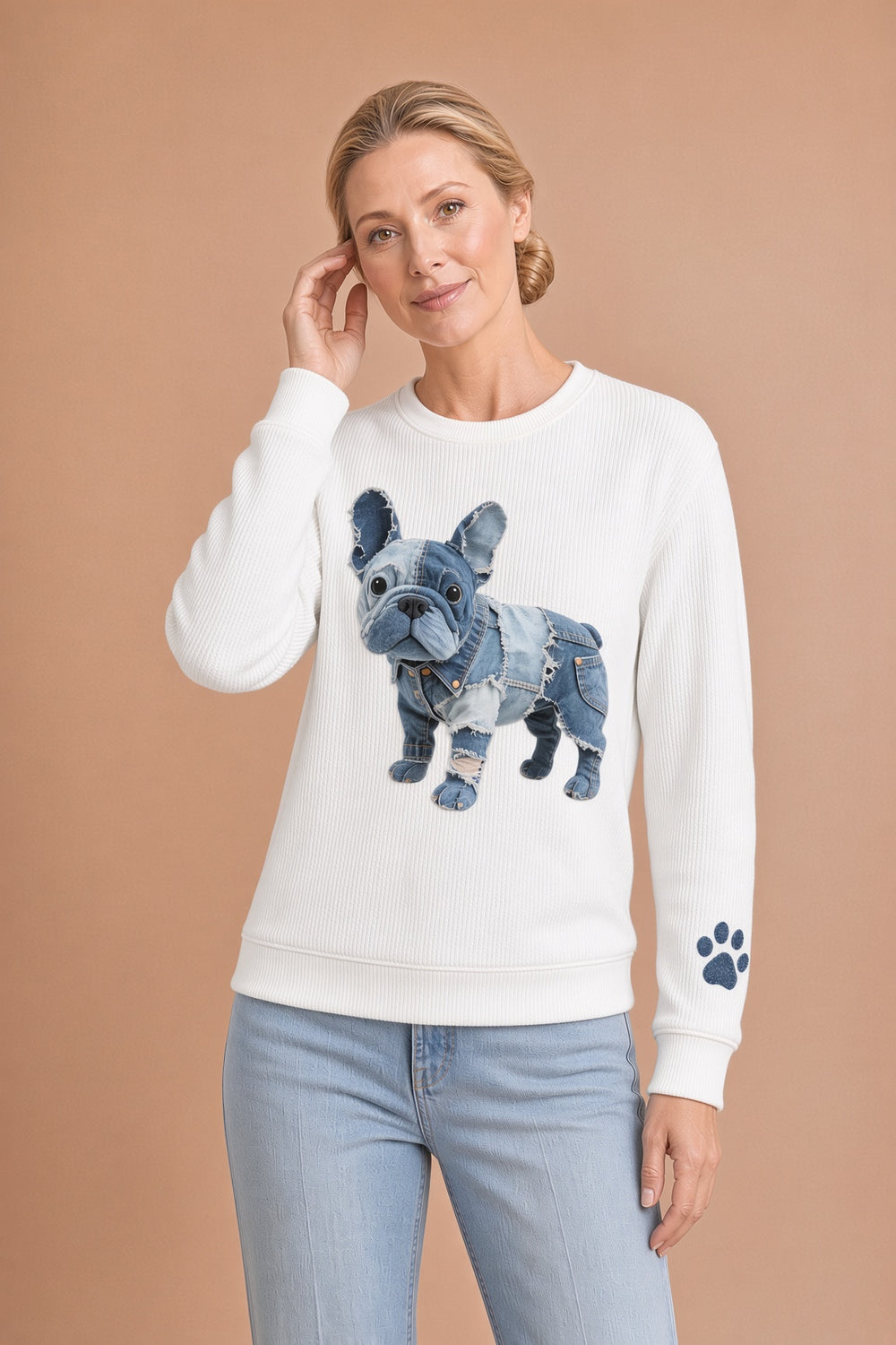 Rosa – Naisten huppari denim-tilkkutyöllä ranskanbulldoggi-tyyliin – kuva 2