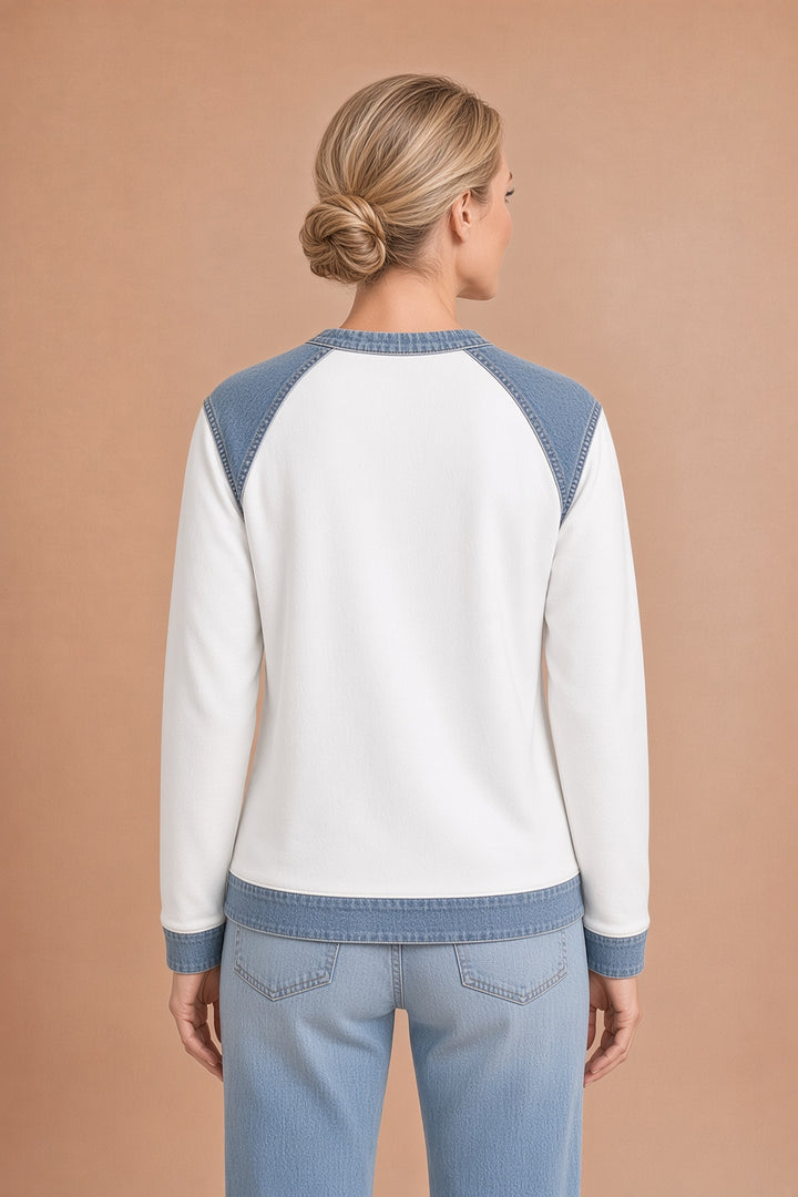 Alma – Denim-patchwork-huppari naisille, ranskanbulldoggityyli – kuva 4