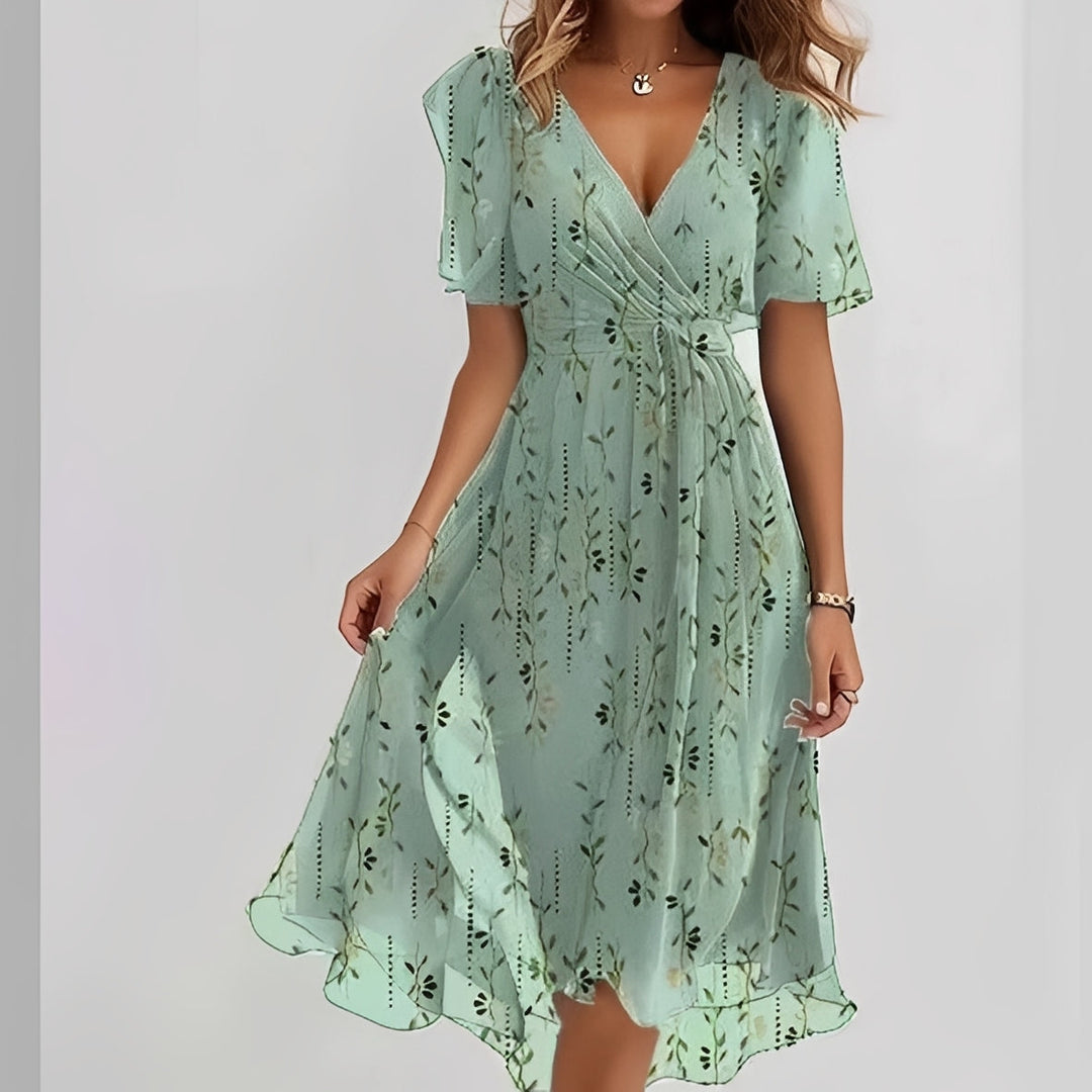 Gemma - Elegantní midi šaty s krátkým rukávem pro ženy