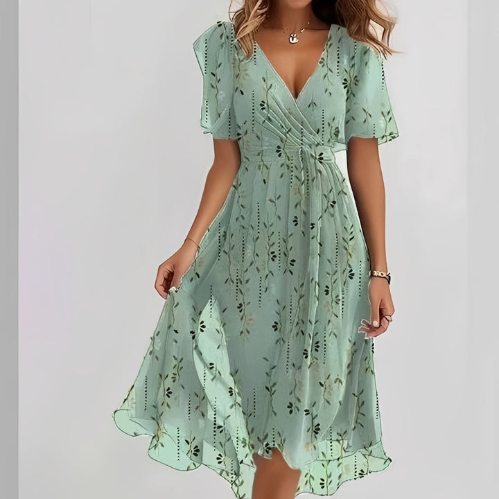 Gemma - Elegantní midi šaty s krátkým rukávem pro ženy