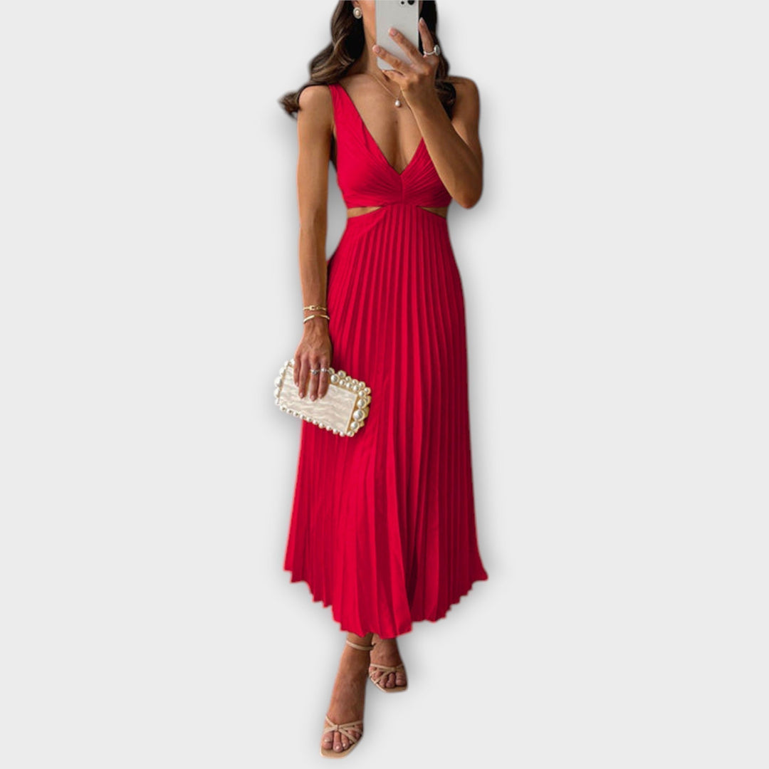 Elegantní midi večerní šaty s plisováním
