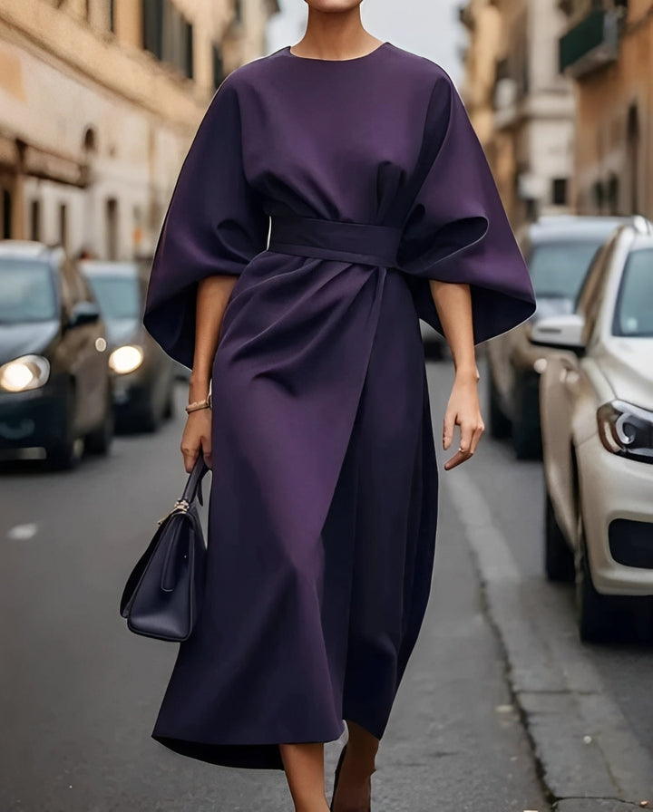 Nancy - Elegantní midi šaty s balónovými rukávy pro ženy
