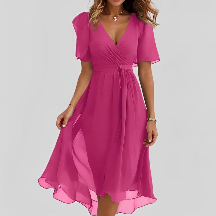 Gemma - Elegantní midi šaty s krátkým rukávem pro ženy