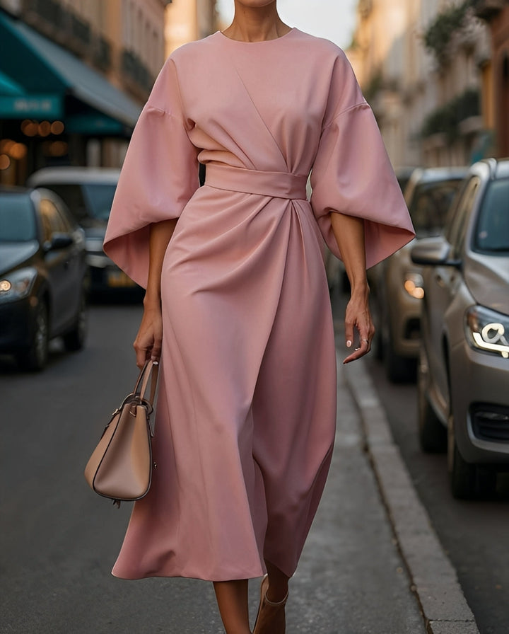 Nancy - Elegantní midi šaty s balónovými rukávy pro ženy