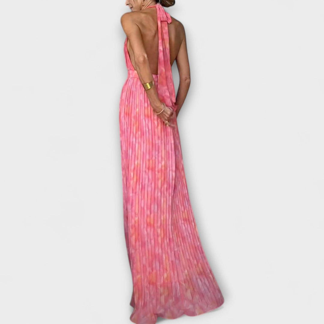 Seraphina - Elegantní Maxi Šaty s Halter Krkem a V Výstřihem