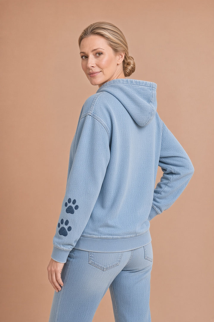 Lola – Naisten farkkuhuppari Patchwork Art Snautseri-koirakuosilla – kuva 3