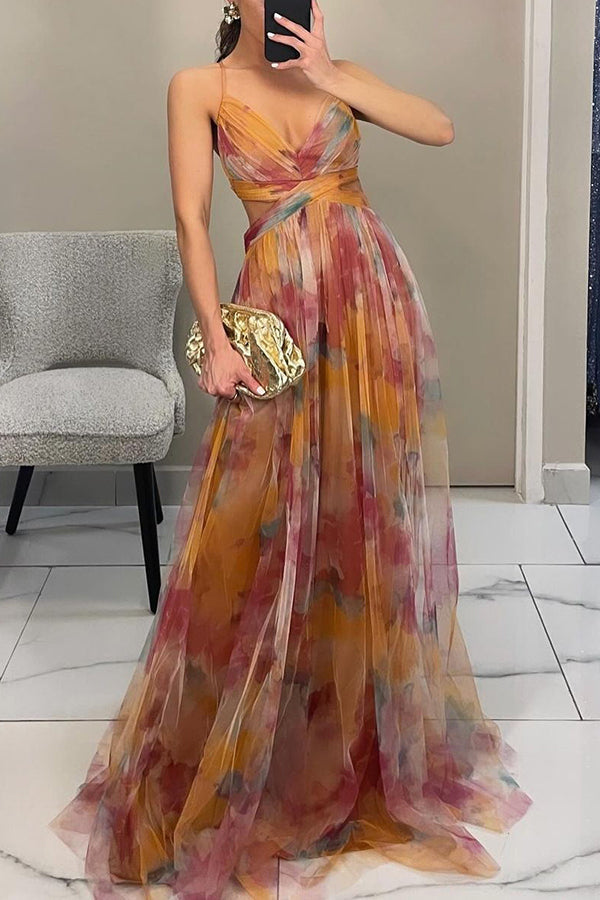 Alina – Dlouhá šaty s výstřihem do V pro svatební hosty