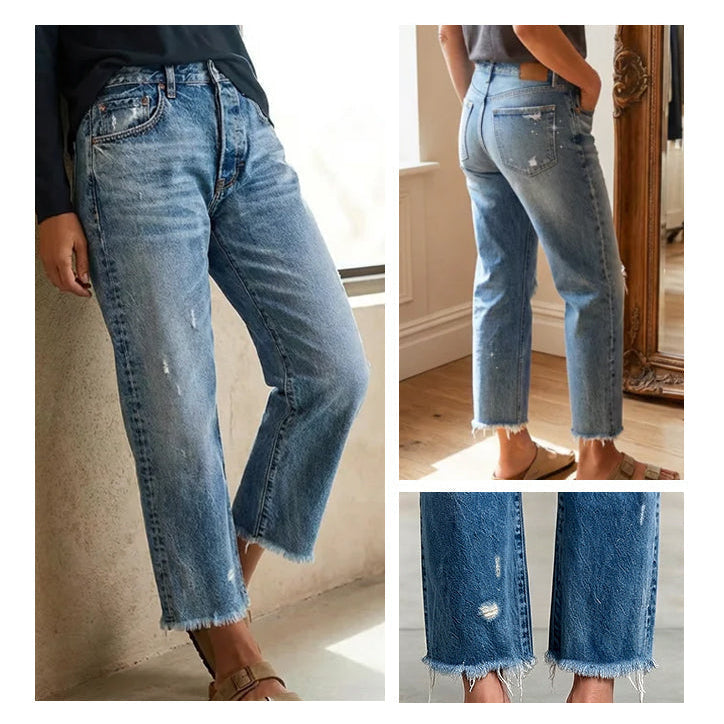 Naisten farkut | Cropped malli, joustava denim | Mukava istuvuus