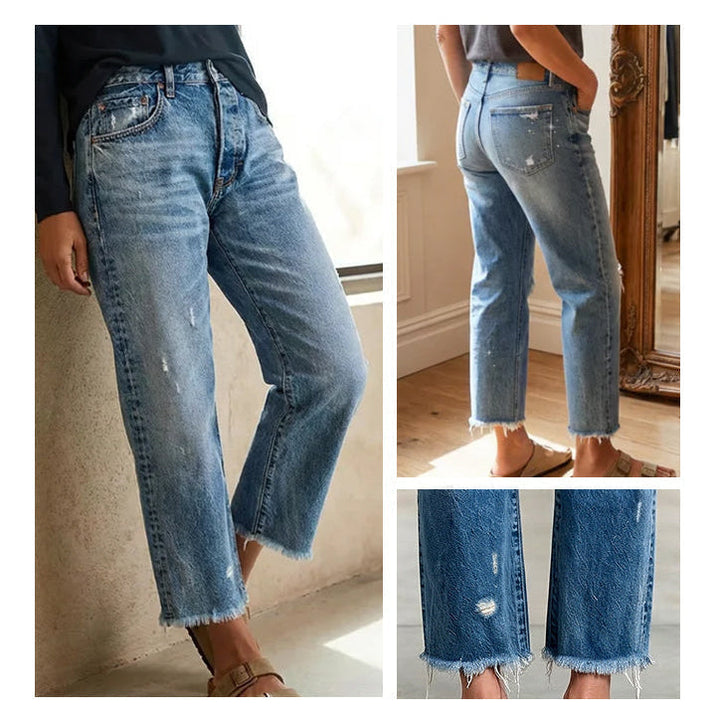 Naisten farkut | Cropped malli, joustava denim | Mukava istuvuus