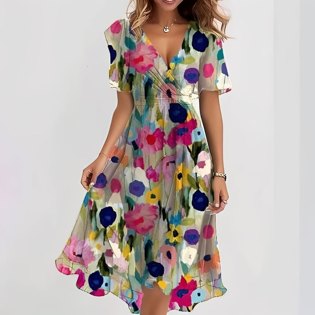 Gemma - Elegantní midi šaty s krátkým rukávem pro ženy