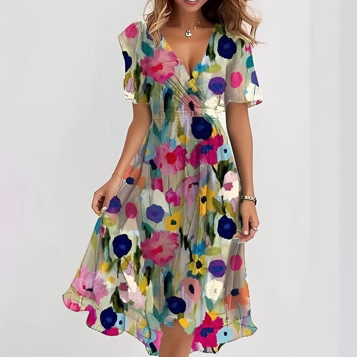 Gemma - Elegantní midi šaty s krátkým rukávem pro ženy