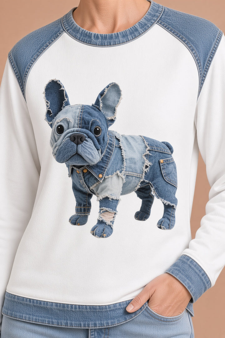 Alma – Denim-patchwork-huppari naisille, ranskanbulldoggityyli – kuva 5