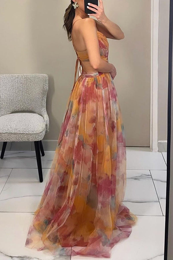 Alina – Dlouhá šaty s výstřihem do V pro svatební hosty