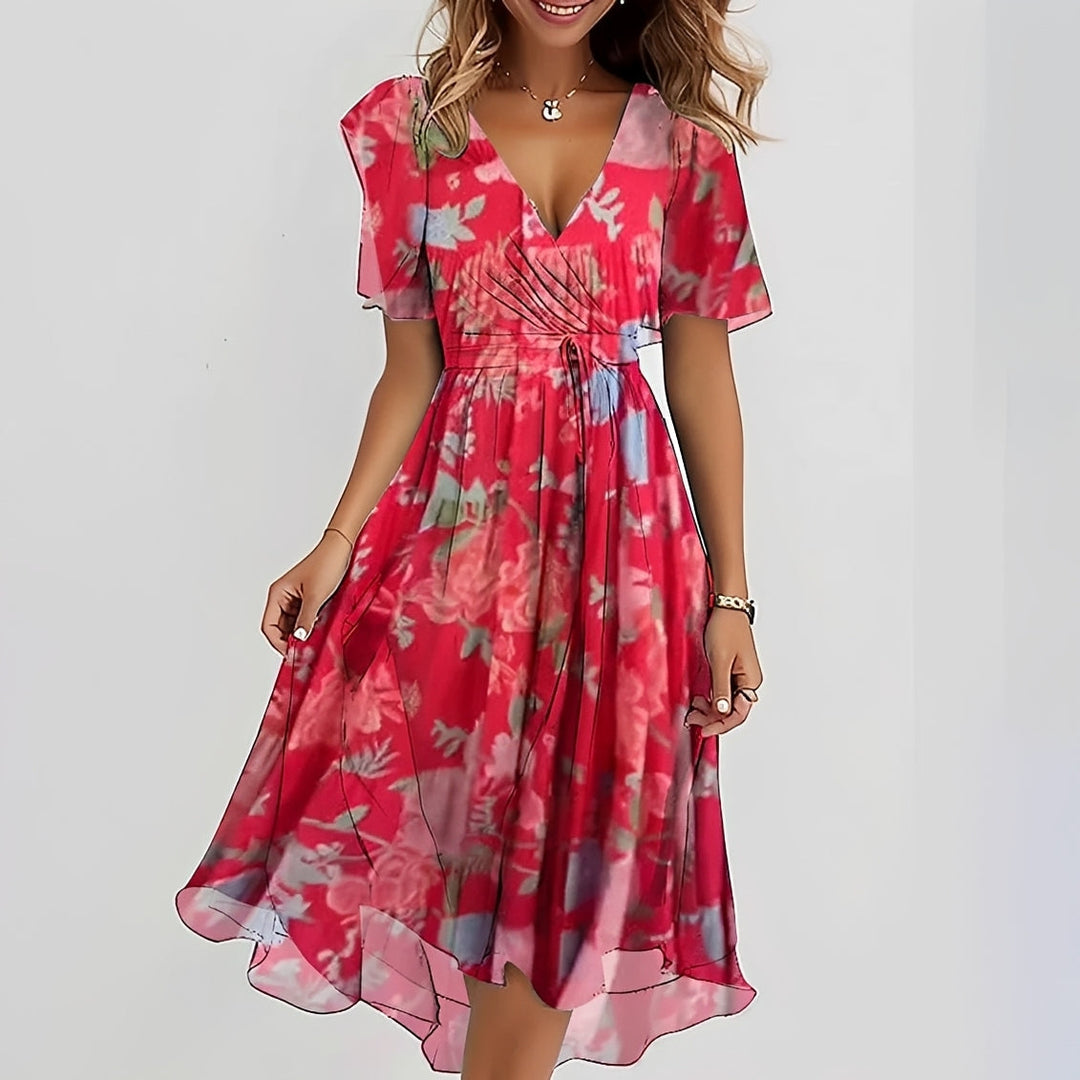 Gemma - Elegantní midi šaty s krátkým rukávem pro ženy