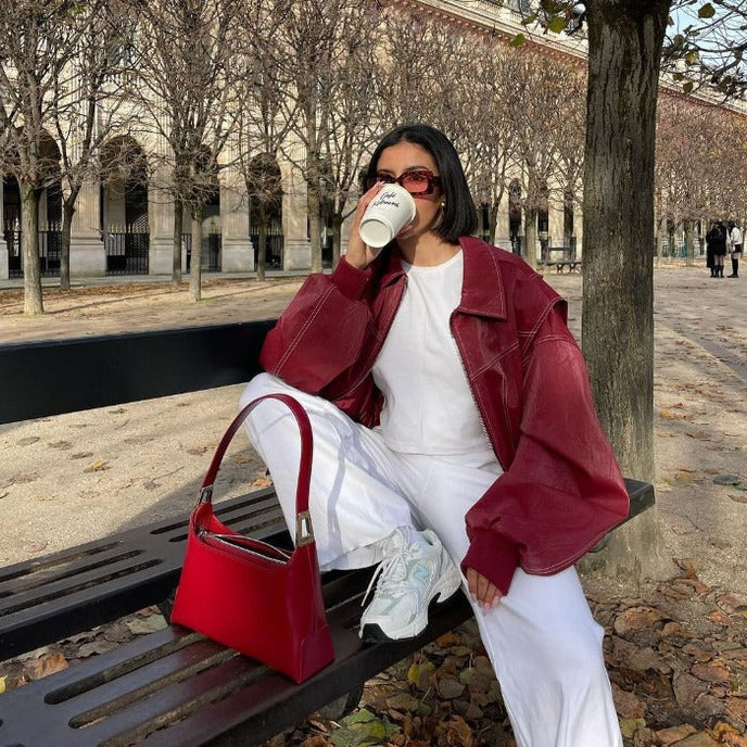 Oversize dámská bomber bunda v červené barvě
