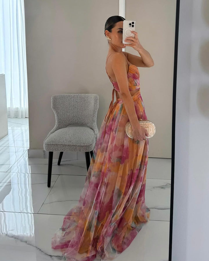 Alina – Dlouhá šaty s výstřihem do V pro svatební hosty