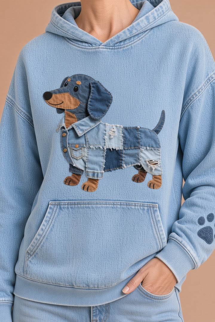 Azucena – Denim-huppari mäyräkoira-appliikaatiolla – kuva 5