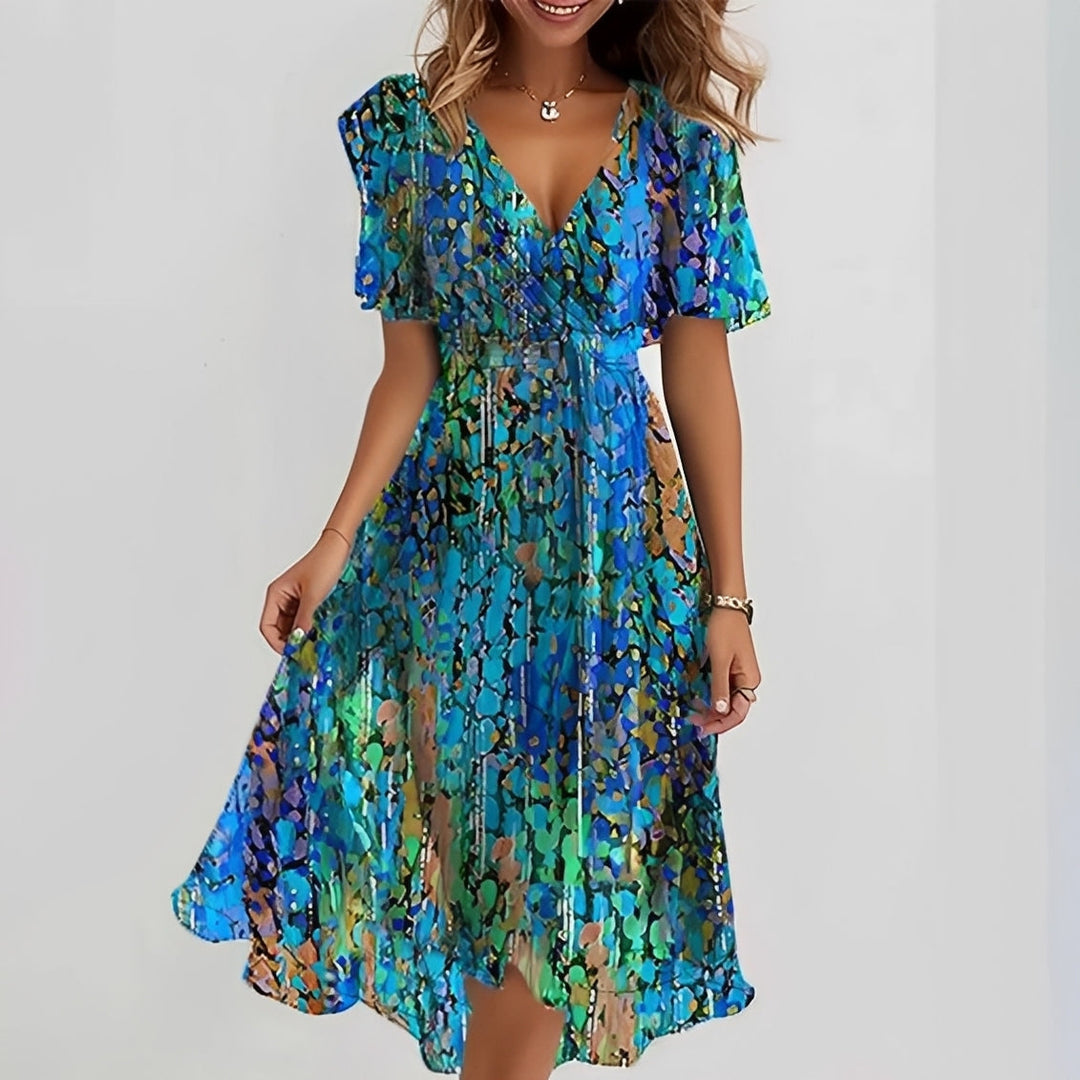Gemma - Elegantní midi šaty s krátkým rukávem pro ženy
