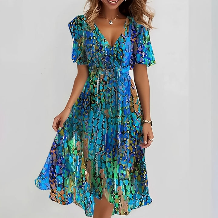 Gemma - Elegantní midi šaty s krátkým rukávem pro ženy