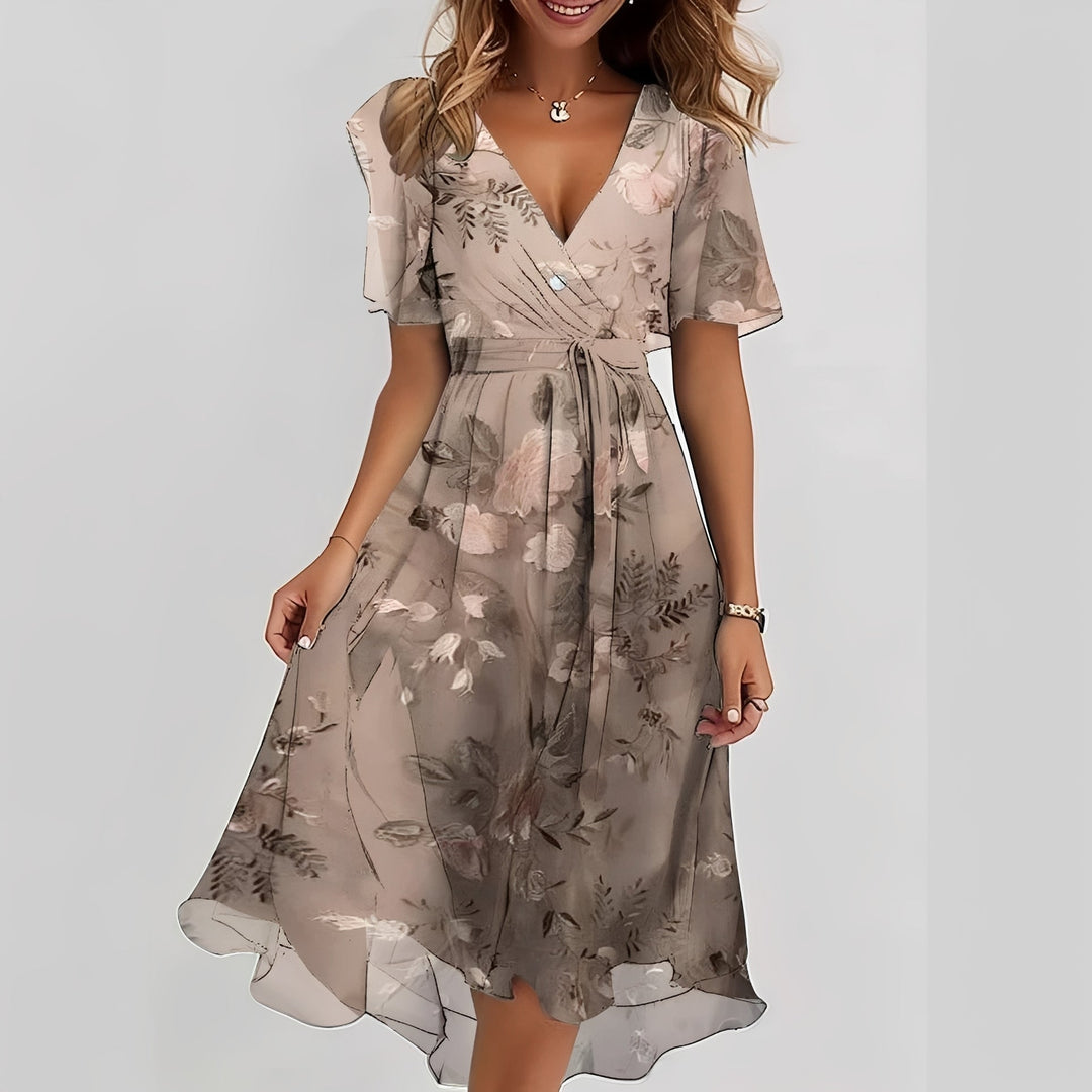 Gemma - Elegantní midi šaty s krátkým rukávem pro ženy