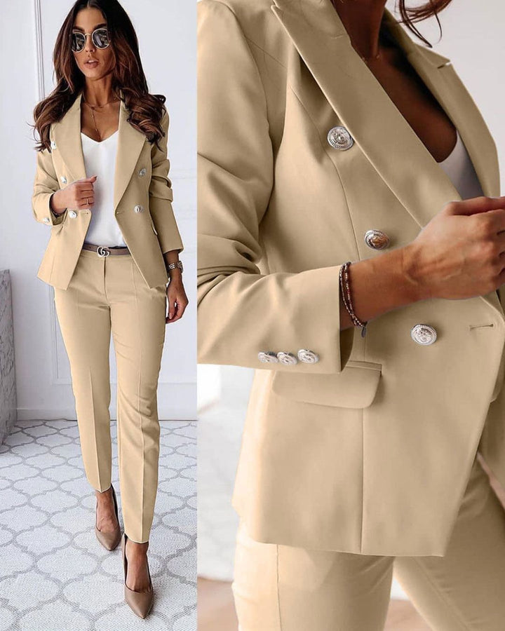 Dámský dvojitý knoflík – Přizpůsobený blazer a elegantní kalhoty