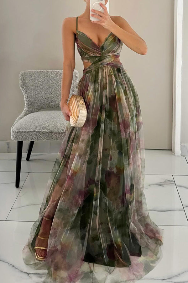 Alina – Dlouhá šaty s výstřihem do V pro svatební hosty