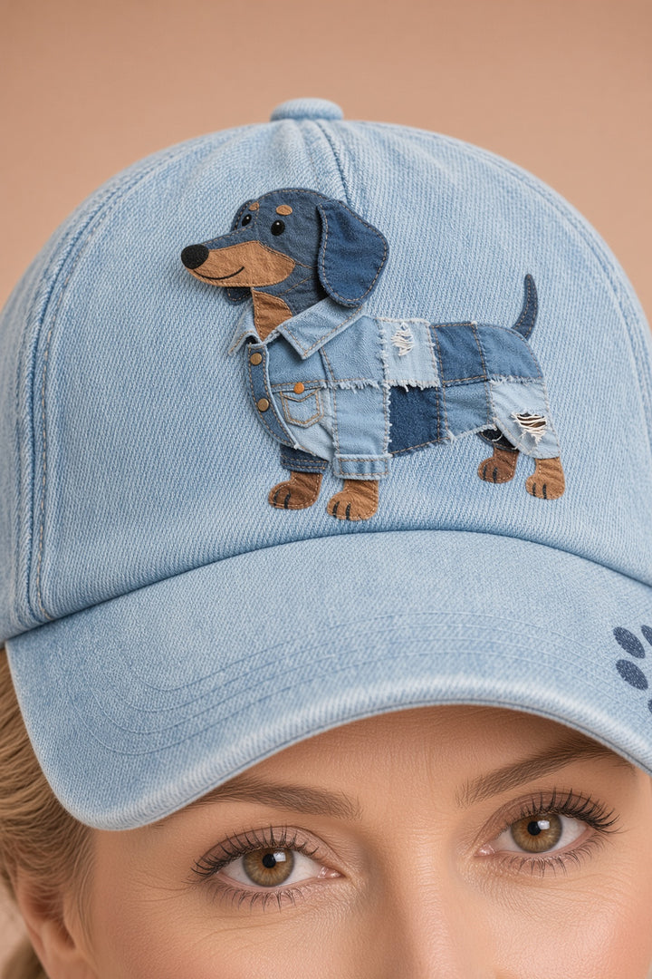 Bonita – Unisex-patchwork-denimlakki mäyräkoiramotiivilla – kuva 5
