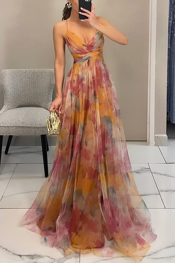 Alina – Dlouhá šaty s výstřihem do V pro svatební hosty