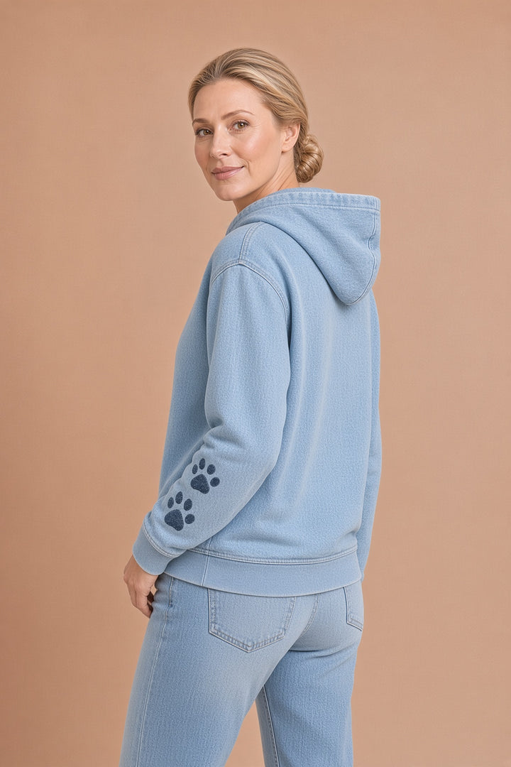 Estrella – Naisten huppari patchwork-taidetta mäyräkoiramotiivilla – kuva 3