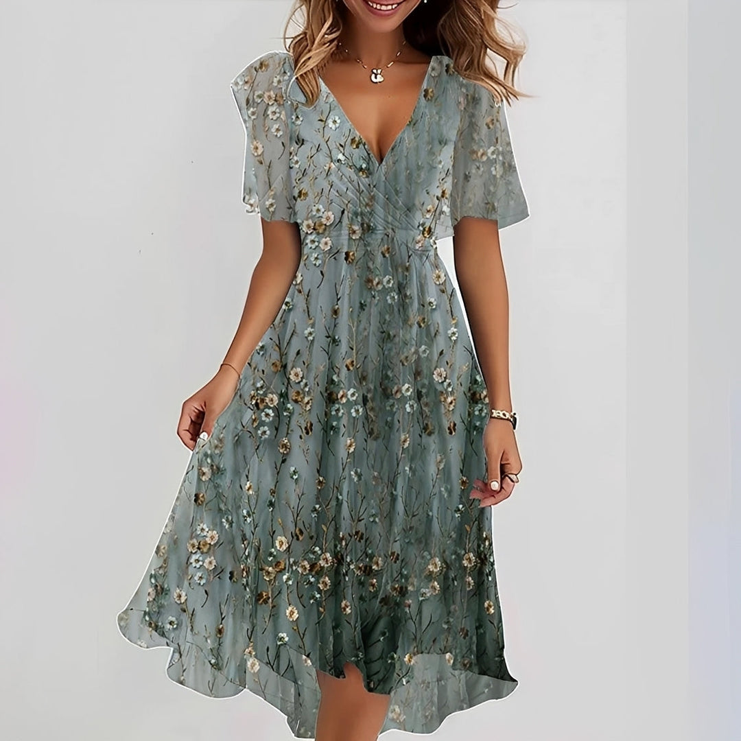 Gemma - Elegantní midi šaty s krátkým rukávem pro ženy