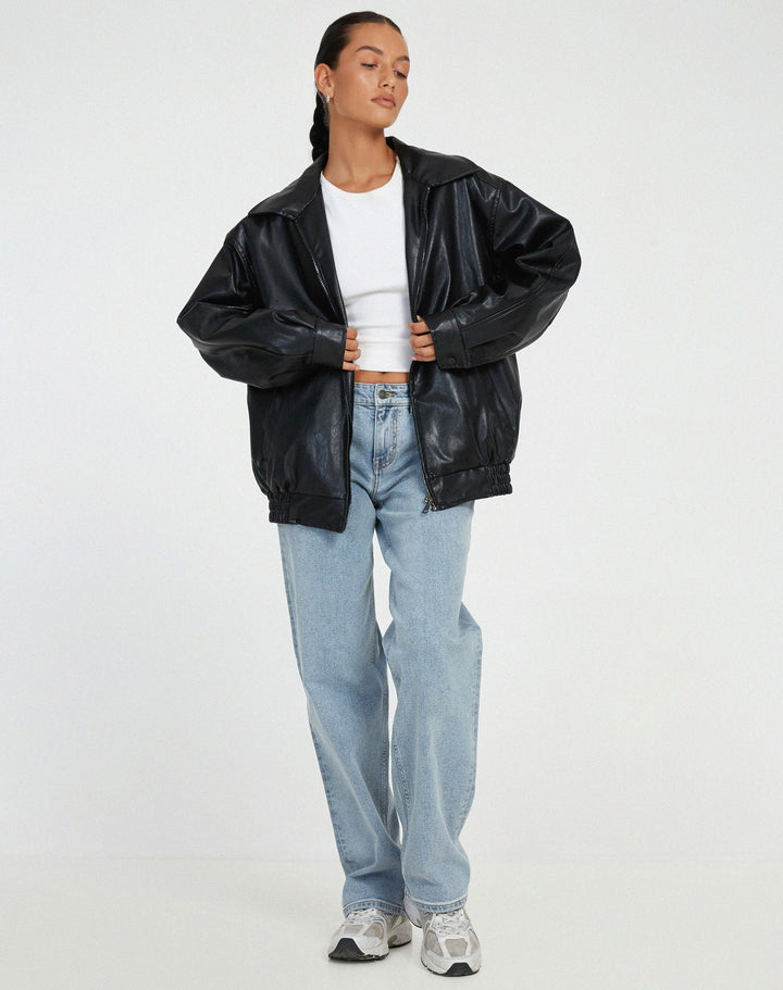 Dámský oversize bomber z umělé kůže