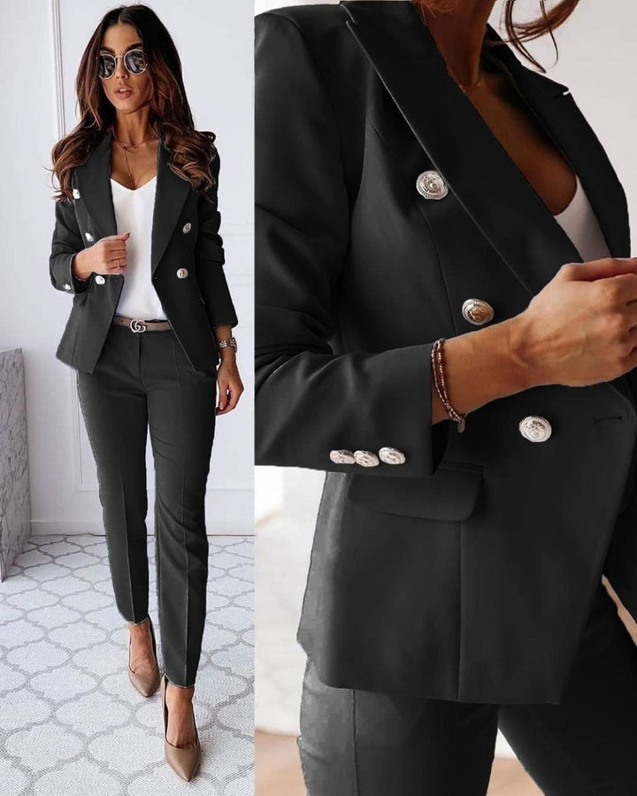 Dámský dvojitý knoflík – Přizpůsobený blazer a elegantní kalhoty