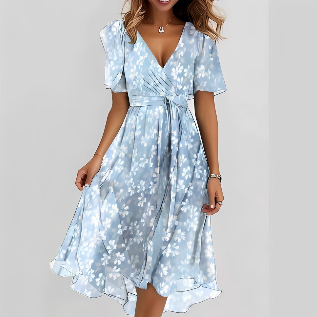 Gemma - Elegantní midi šaty s krátkým rukávem pro ženy