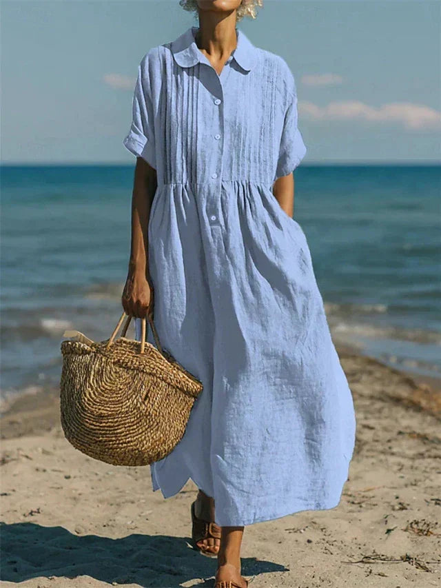Midi košilová šaty z lehkého bavlněného materiálu - Elegantní ležérní styl pro ženy
