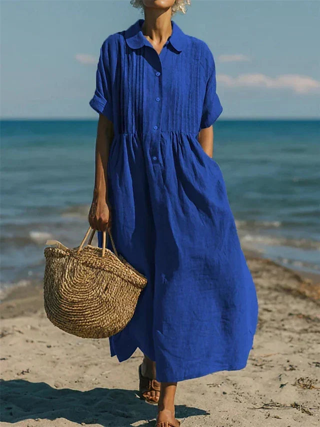 Midi košilová šaty z lehkého bavlněného materiálu - Elegantní ležérní styl pro ženy