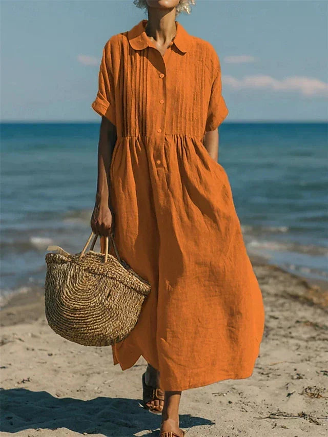 Midi košilová šaty z lehkého bavlněného materiálu - Elegantní ležérní styl pro ženy