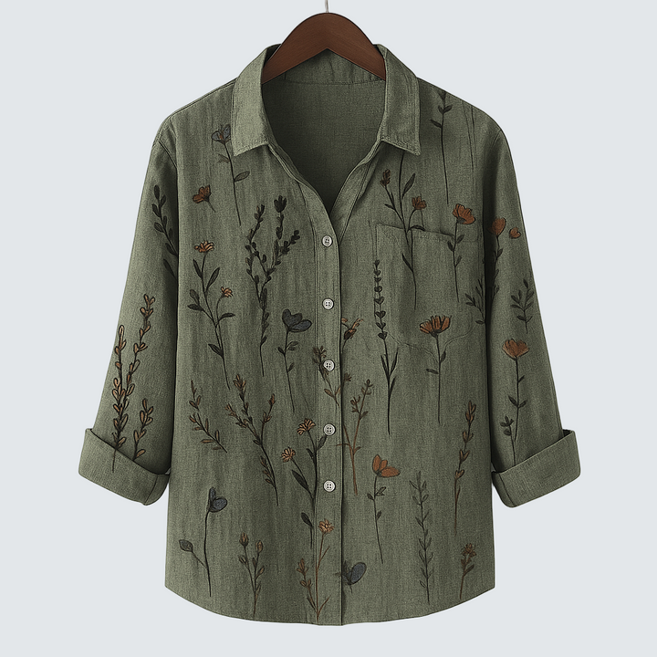 Amara™ | Khaki Košile s Květinovým Vzorem