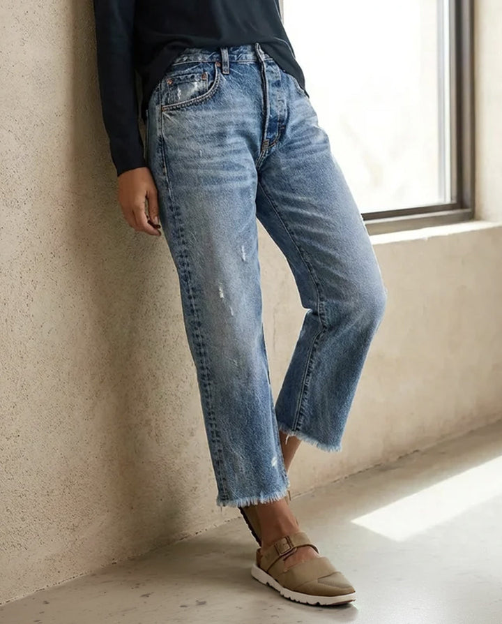 Naisten farkut | Cropped malli, joustava denim | Mukava istuvuus