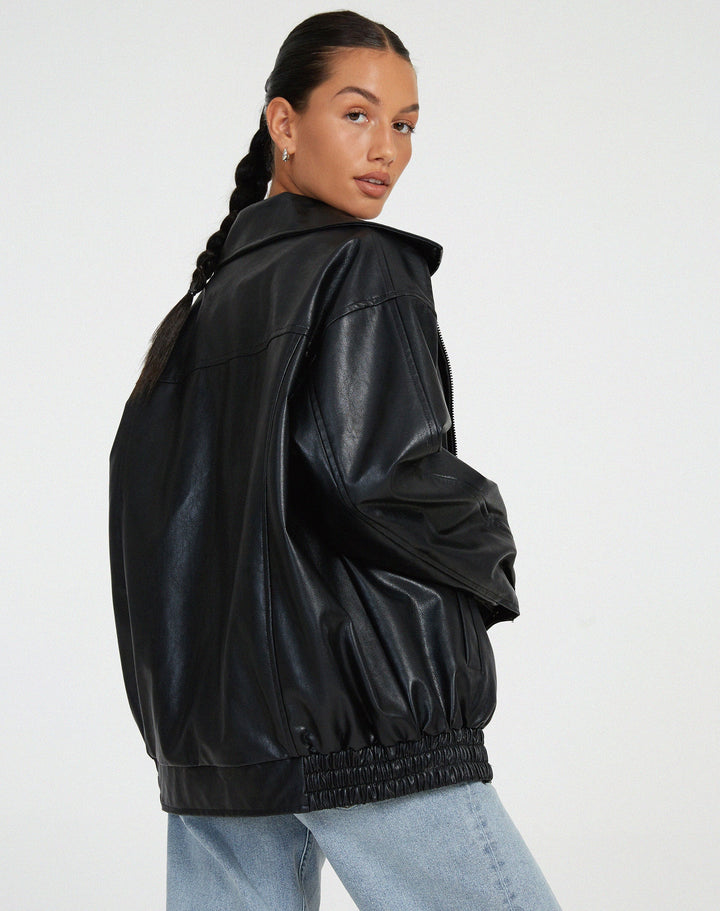 Dámský oversize bomber z umělé kůže