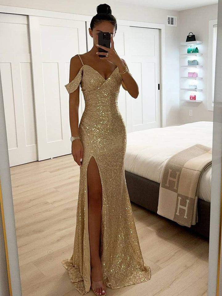 Valentina - Elegantní večerní šaty s V výstřihem a flitry