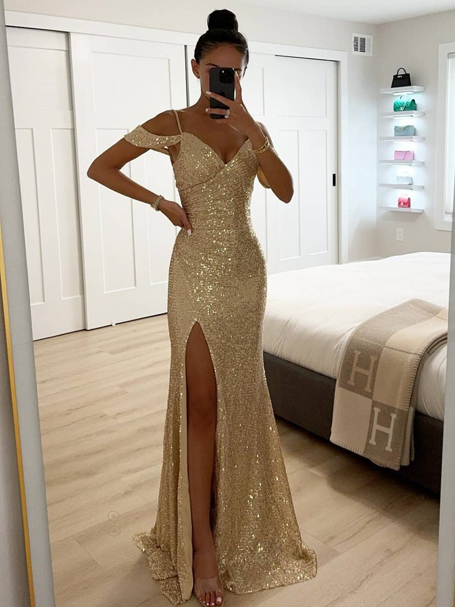 Valentina - Elegantní večerní šaty s V výstřihem a flitry