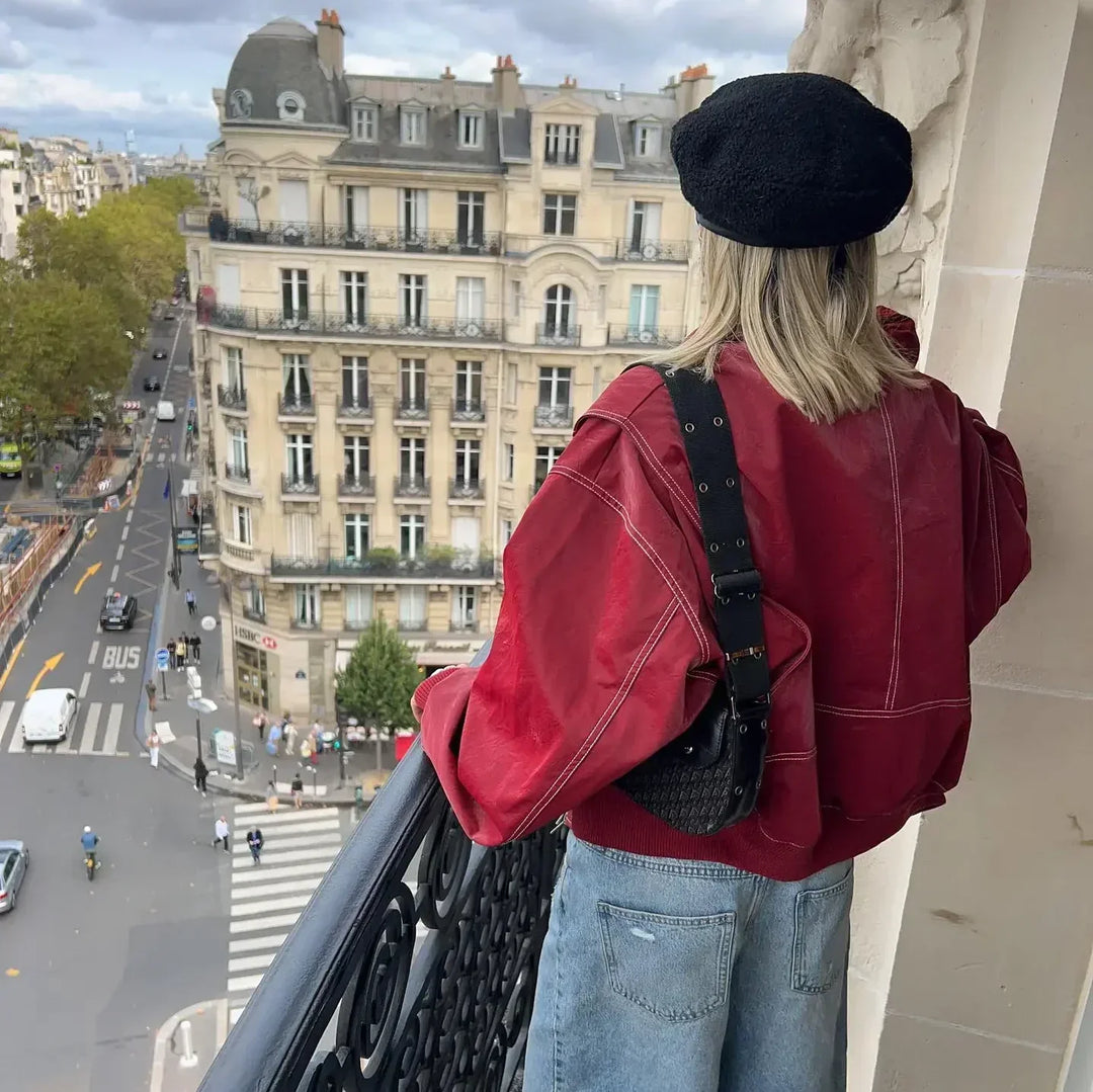Oversize dámská bomber bunda v červené barvě
