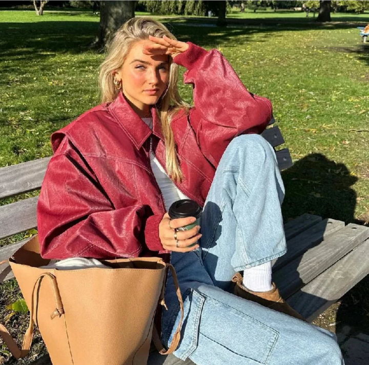 Oversize dámská bomber bunda v červené barvě