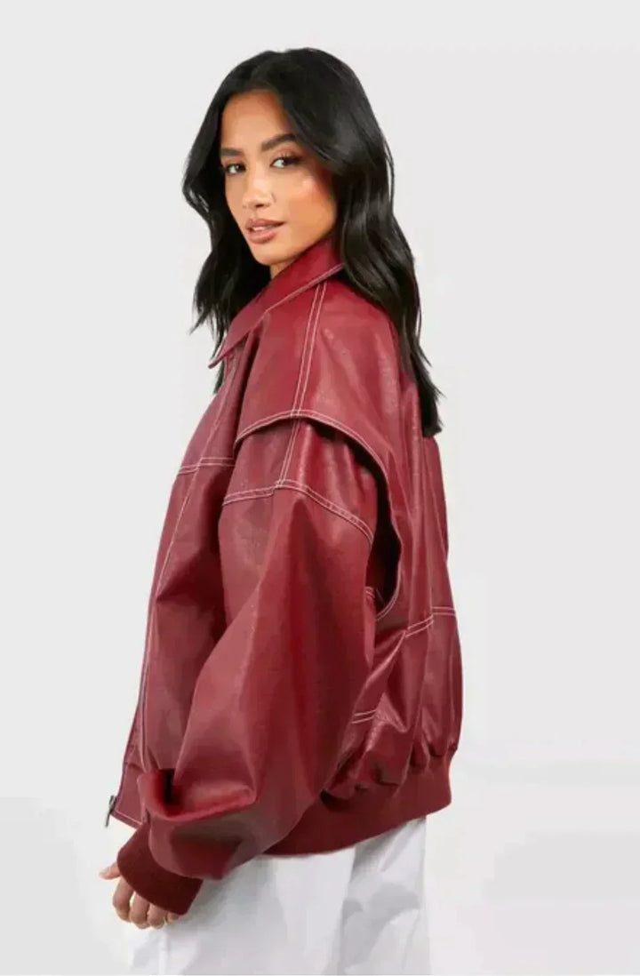 Oversize dámská bomber bunda v červené barvě
