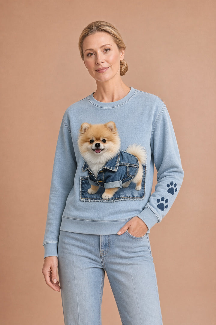 Perla - Dámská mikina s dlouhým rukávem v retro stylu Patchwork s potiskem zvířecího umění pro pohodlné běžné nošení