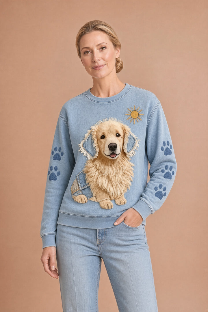 Chica - Dámská mikina s dlouhým rukávem v retro stylu Patchwork se zvířecím potiskem pro ležérní pohodlí