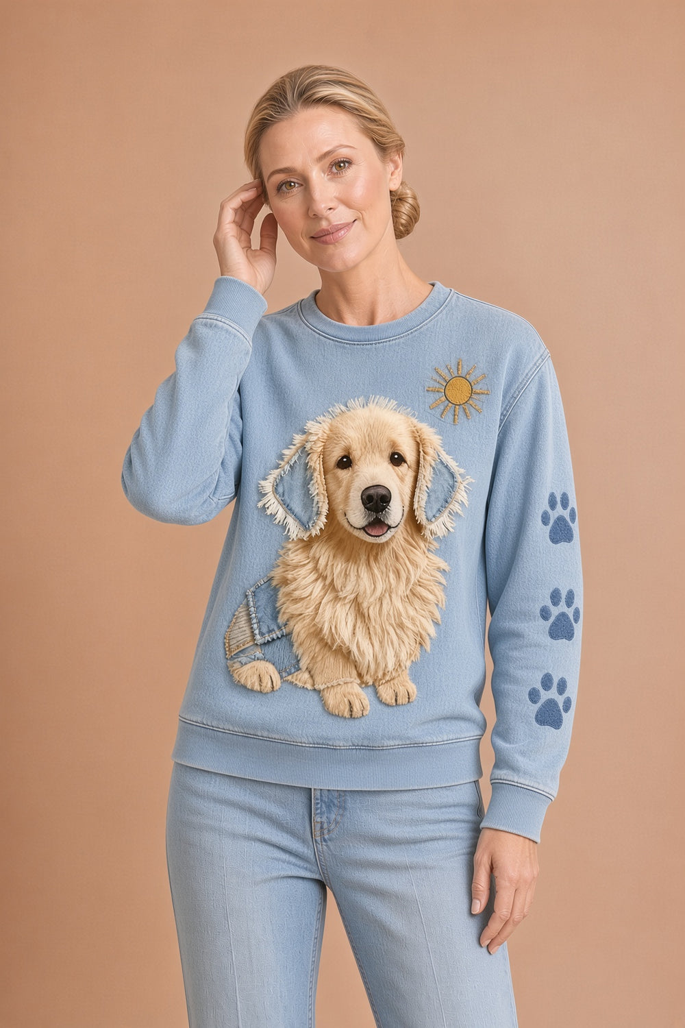 Chica – Naisten pitkähihainen retro-huppari, patchwork-eläinkuosi, rento mukavuus – kuva 2