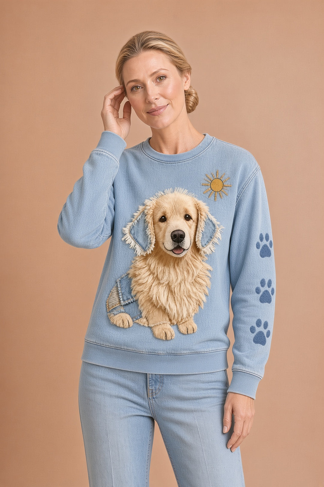 Chica – Naisten pitkähihainen retro-huppari, patchwork-eläinkuosi, rento mukavuus – kuva 2
